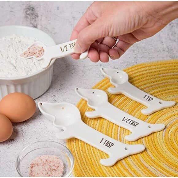 White Porcelain Weiner Dog Measuring Baking Cooking Tablespoon Teaspoon Spoons - Picture 7 of 9